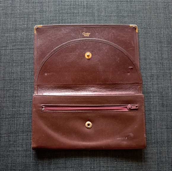 CARTIER Wallet Clutch Leather Red Burgundy  Kisslock Collection - Picture 4 of 4